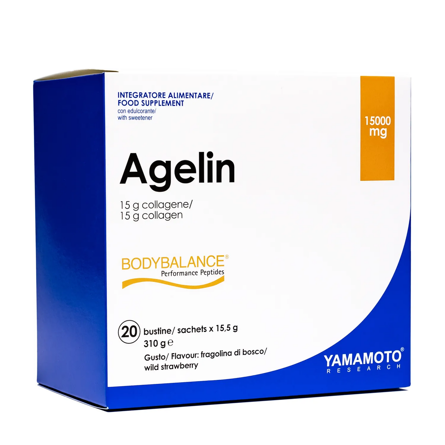 YAMAMOTO RESEARCH Agelin 20 Bustine, Integratore Alimentare con Collagene Idrolizzato BODYBALANCE, Favorisce il Benessere di Ossa e Articolazioni, Gusto Fragolina di Bosco