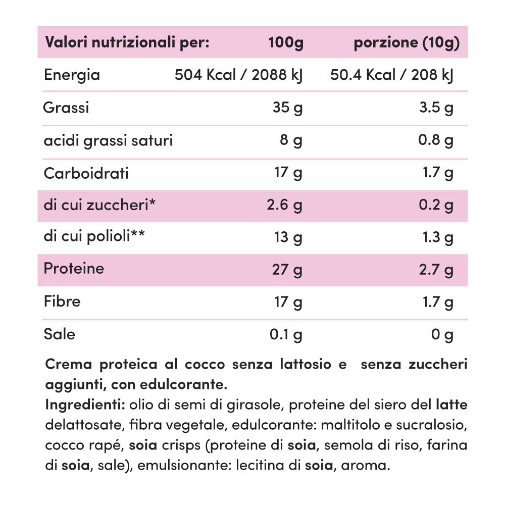 Crema proteica Cocco Crunchy Senza Lattosio