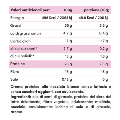 Crema proteica Nocciola Bianca Senza Lattosio