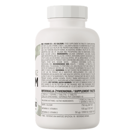 OstroVit Vitamina D3 + K2 + Calcio 90 compresse
